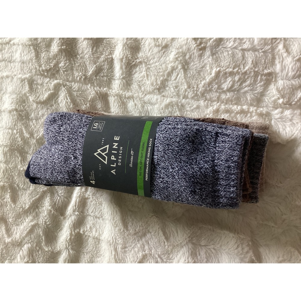 Alpine Design Mens 2 Pack Merino Wool Blend Hiking Socks Crew Tan/Grey LG 8-12
